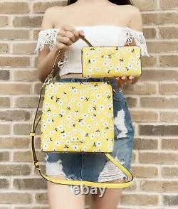 Kate Spade Darcy Fleurette Floral Small Bucket Bag Yellow + Large Bifold Wallet