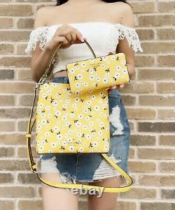 Kate Spade Darcy Fleurette Floral Small Bucket Bag Yellow + Large Bifold Wallet