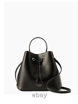 Kate Spade Eva Large Bucket Shoulder Tote Bag Crossbody Black Leather Gold $379