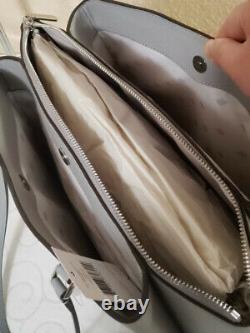Kate Spade Monet Large Triple Compartment Tote Shoulder Bag Grey Leather