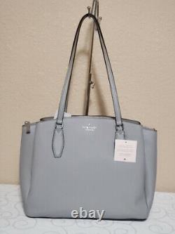 Kate Spade Monet Large Triple Compartment Tote Shoulder Bag Grey Leather