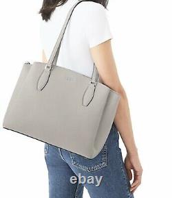 Kate Spade Monet Large Triple Compartment Tote Shoulder Bag Nimbus Grey Leather