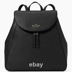 Kate Spade New York Backpack Large Flap Leila Black Pebbled Leather New $459