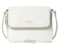 Kate Spade Run Around Large Flap Crossbody Shoulder Bag Purse in White Leather