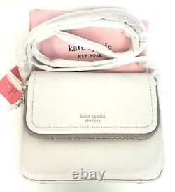 Kate Spade Run Around Large Flap Crossbody Shoulder Bag Purse in White Leather