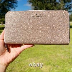 Kate Spade Shimmy Glitter Tote Shoulder Bag Rose Gold Pink + Continental Wallet