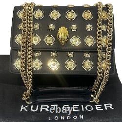 Kurt Geiger Bag Large Gold Floral Studs Black Leather Shoreditch