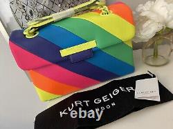 Kurt Geiger Brixton Large Leather Neon Rainbow Striped Crossbody Bag BNWTS