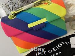 Kurt Geiger Brixton Large Leather Neon Rainbow Striped Crossbody Bag BNWTS