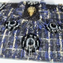 Kurt Geiger Kensington Large Tweed Navy With Black & Silver Crystals Crossbody