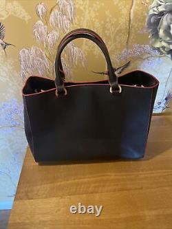 LULU GUINNESS CROSSGRAIN LEATHER TOTE BAG in Black with Red Trim BRAND NEW