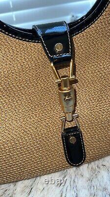 Large ERIC JAVITS NEW YORK Black & Gold Raffia Woven Double Handled Tote Handbag