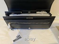 Love Moschino Black Heart Logo Clutch Bag Inner dividers Authentic New with box