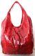 Lrg Worth New York Studded Snake Print Red Genuine Leather Shoulder Bag Handbag