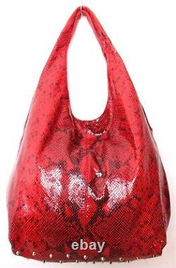 Lrg Worth New York Studded Snake Print Red Genuine Leather Shoulder Bag Handbag