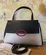 Lulu Guinness Large Grab Bag Stone/blk/red Grainy Leather Brand New