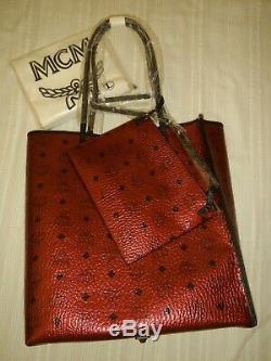 MCM Shopper Metallic Scooter Red Visetos/leather #nwp 8sfo42 Tl001, Nwt