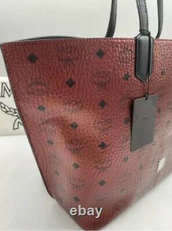 MCM Spot Visetos Logo Prints Coated Canvas Scooter Red Shopper Womens Tote Bag