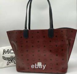 MCM Spot Visetos Logo Prints Coated Canvas Scooter Red Shopper Womens Tote Bag