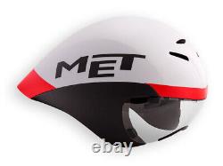 MET Drone Time Trial Aero Cycling Helmet with Magnetic Visor White/Black/Red