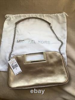 MICHAEL KORS New With Tags Berkley Pewter Leather Large Clutch Shoulder Bag