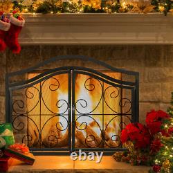 Magnetic 2 Doors Fireplace Screen Gate Large Spark Fire Guard Mesh Protector