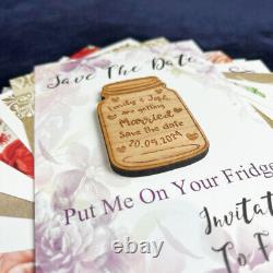 Mason Jar Personalised Wooden Wedding Save The Date Magnets & Backing Cards