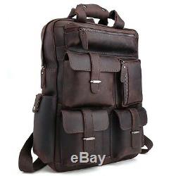 Men's Real Leather 17 Laptop Bag Backpack Large Hiking Travel Camping Carry On