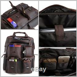 Men's Real Leather 17 Laptop Bag Backpack Large Hiking Travel Camping Carry On