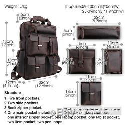 Mens Leather Backpack Laptop Bag Travel Luggage Sleeve Multi Pockets Camping Bag