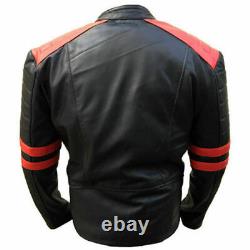 Mens Real Leather Jacket Biker Black Red & Black White Vintage Retro Cafe Racer