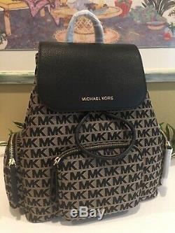 Michael Kors Abbey Large Cargo Backpack Beige Black Mk Signature Bag $498