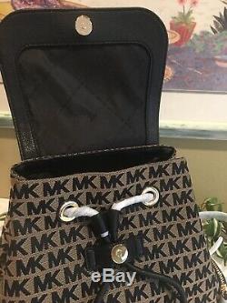 Michael Kors Abbey Large Cargo Backpack Beige Black Mk Signature Bag $498