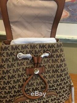 Michael Kors Abbey Large Cargo Backpack Beige Luggage Brown Signature Bag $498