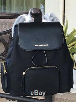 Michael Kors Abbey Large Cargo Backpack Black Nylon Leather Bag $448