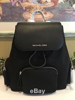 Michael Kors Abbey Large Cargo Backpack Black Nylon Leather Bag $448
