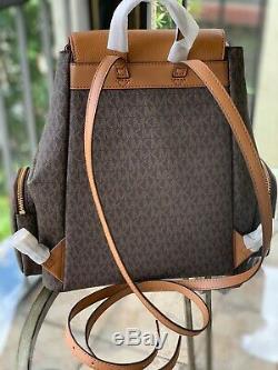Michael Kors Abbey Large Mk Signature Brown Cargo Backpack + Continental Wallet