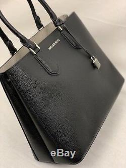 Michael Kors Adele Large Leather Satchel Crossbody Bag Handbag Black Silver MK