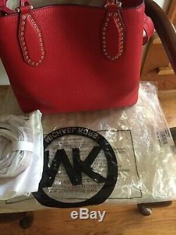 Michael Kors Bright Red Brooklyn Large Leather Tote bag NWT $498