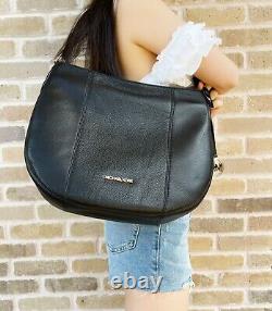 Michael Kors Brooke Large Hobo Tote Top Zip Shoulder Bag Black Pebbled Leather