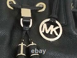 Michael Kors Camden Leather Drawstring Black Gold Crossbody Satchel Bagnwt