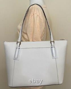 Michael Kors Ciara Large East West Top Zip Tote Saffiano Leather in White