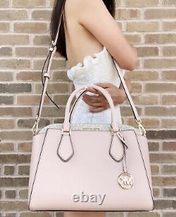 Michael Kors Ciara Large Satchel Bag Leather Pink Powder Blush Ballet Vanilla MK