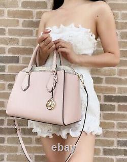 Michael Kors Ciara Large Satchel Bag Leather Pink Powder Blush Ballet Vanilla MK