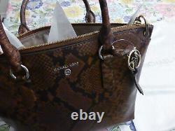 Michael Kors Elson Large Convertible Satchel Bag Purse Snake Print Luggage Brown
