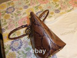 Michael Kors Elson Large Convertible Satchel Bag Purse Snake Print Luggage Brown