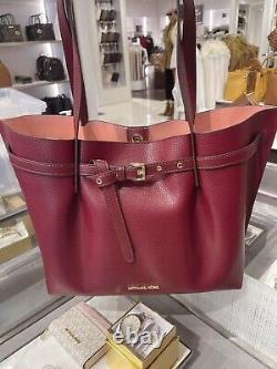 Michael Kors Emilia Large Ew Tote Shoulder Bag Buckle Hobo Merlot Leather