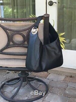 Michael Kors Fulton Large Hobo Shoulder Bag Purse Mk Black Leather Gold $398