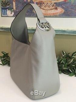 Michael Kors Fulton Large Hobo Shoulder Bag Purse Mk Grey Leather Silver $398