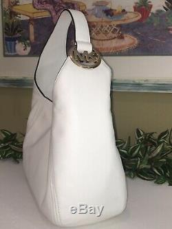 Michael Kors Fulton Large Hobo Shoulder Bag Purse Mk White Leather Gold $398